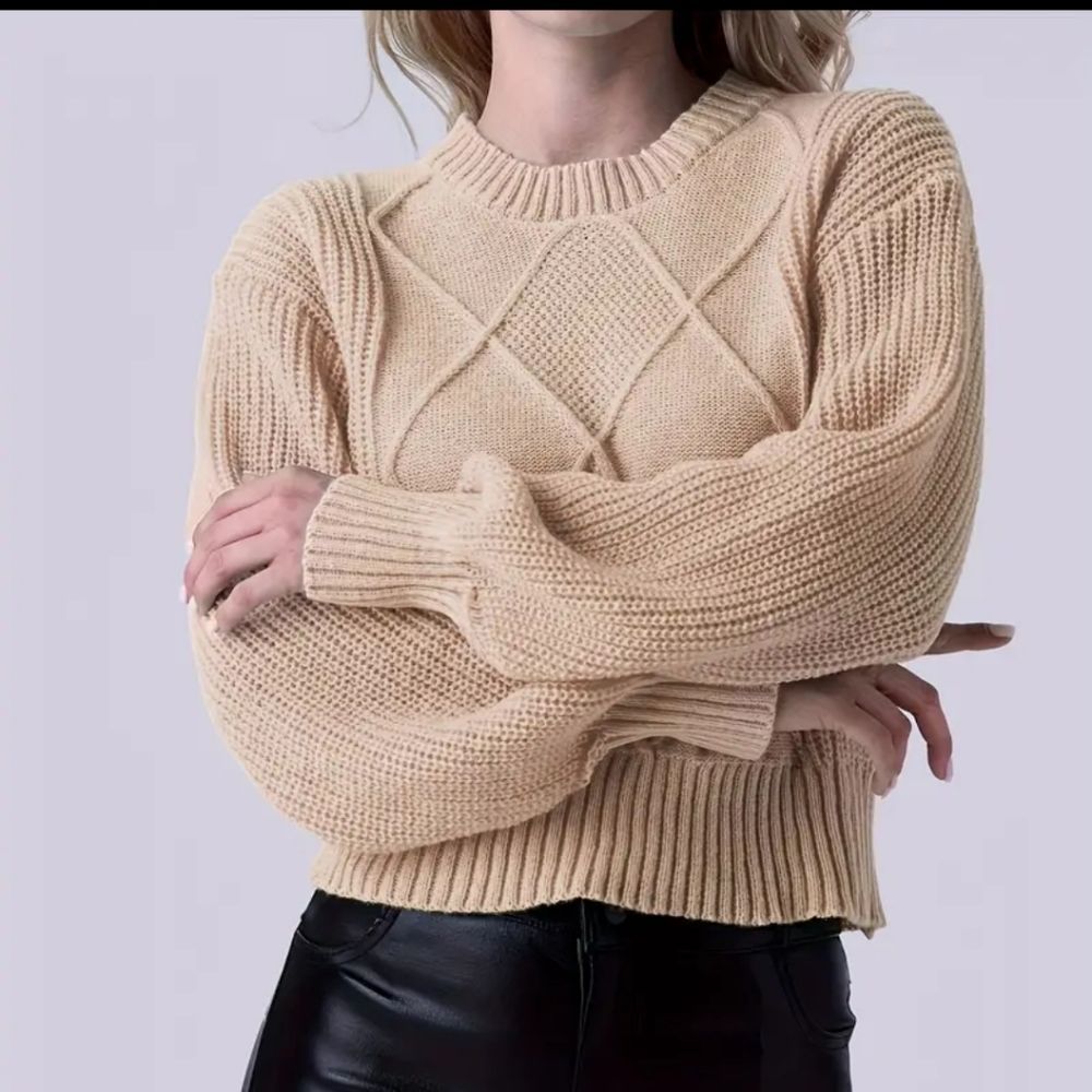 Criss cross beige sweater sz S M L cute and comfortable Fall Tops Beige - Picture 3 of 5